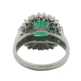 Vintage Platinum Cocktail Ring Center Bright Green Emerald Diamond Halo Size 6