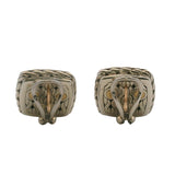 John Hardy 925 Sterling Silver/18kt Gold and Diamond Cluster Classic Square Chain Earrings