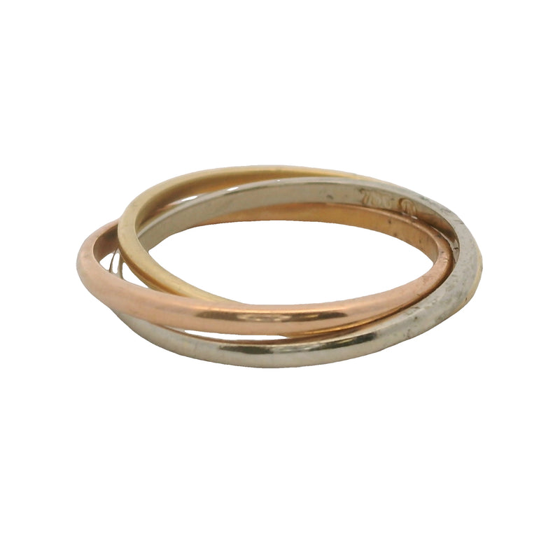 Solid 18kt Yellow, Rose, and White Gold Thin Trinity Roll-On Ring Size 8