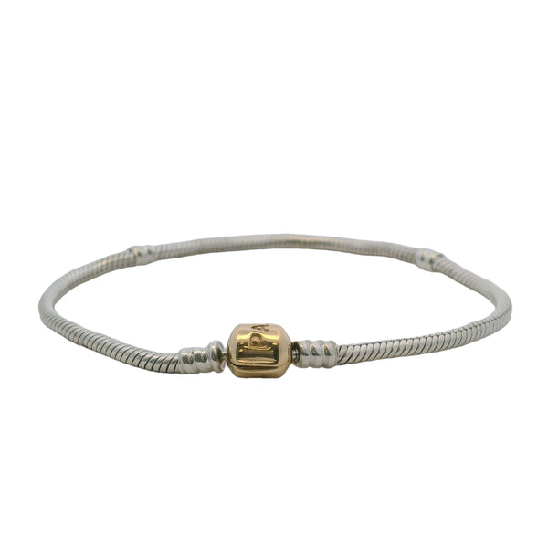Pandora Moments 925 Sterling Silver Snake Chain with 14kt Yellow Gold Plated Clasp 8"