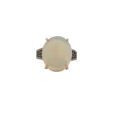 Luxoro 14kt Rose Gold Prong-Set Large Opal Statement Ring With White and Yellow Diamond Sides Size 8