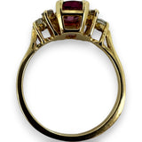 1950-70s Solid 14kt Yellow Gold Ruby Solitaire with Diamond Sides Cocktail Gemstone Ring Size 6.5