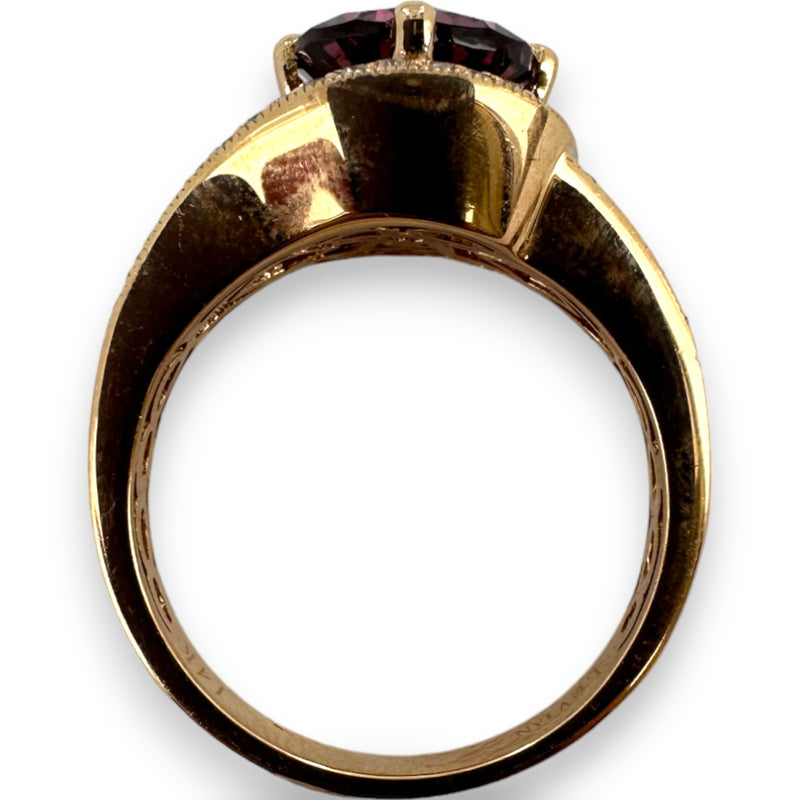 LeVian Solid 14kt Solid Rose Gold and Purple Garnet (Umbalite) Ring with Champagne and White Vanilla Diamond Accents Size 7