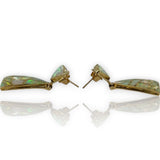 Solid 14kt Yellow Gold and Inlaid Vivid Fire Opal 1.33" Long Drop/Dangle Earrings