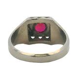Antique 1920-30s Solid 14kt White Gold Lab Ruby and Old Mine Cut Diamond 3-Stone Ring Size 7.5