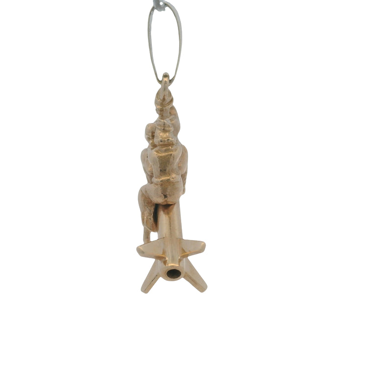 Vintage 1950-60s Solid 14kt Yellow Gold Couple Riding Missile Rocket Charm Pendant
