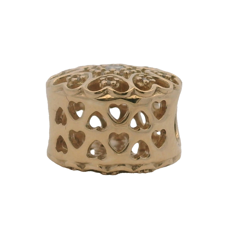 Charm separador recortado de corazones de oro amarillo macizo de 14 kt y circonitas cúbicas de Pandora (2 unidades)