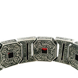 Vintage Konstantino Solid 925 Sterling Silver/18kt Yellow Gold and Garnet Statement Bracelet 7"