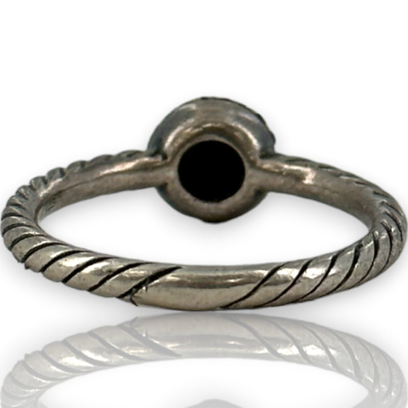David Yurman Signed 925 Sterling Silver Cord Ring With Black Diamond Cluster Size 8