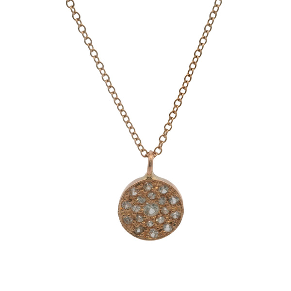 Italian Solid 14kt Rose Gold and CZ Sparkling Circle Pendant Cable Necklace 17.5"