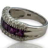 EFFY 14kt White Gold 9.6mm Wide Amethyst and Diamond Band Size 9 Ring