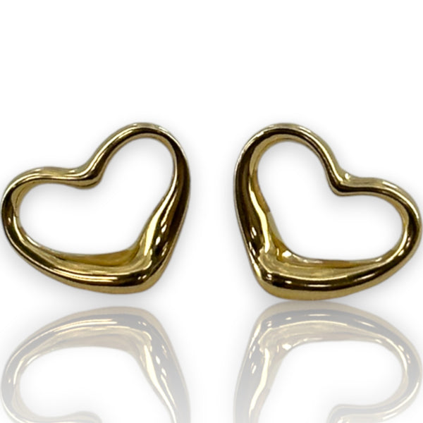Vintage Tiffany & Co Peretti Mini Open Heart Solid 18KT Yellow Gold Stud Earrings