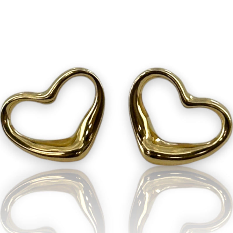 Vintage Tiffany & Co Peretti Mini Open Heart Solid 18KT Yellow Gold Stud Earrings