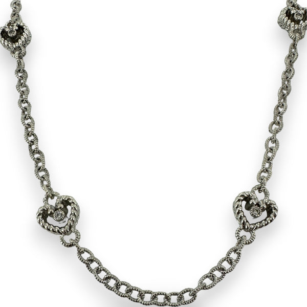 Judith Ripka 925 Sterling Silver and CZ Cubic Zirconia Heart Station Chain Necklace