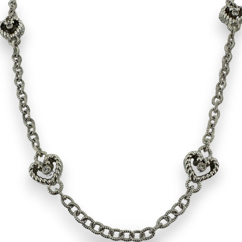 Judith Ripka 925 Sterling Silver and CZ Cubic Zirconia Heart Station Chain Necklace