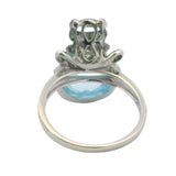 Solid 14kt White Gold, Blue Topaz, Ruby, and Green Sapphire Frog and Pond Cocktail Statement Ring Size 7