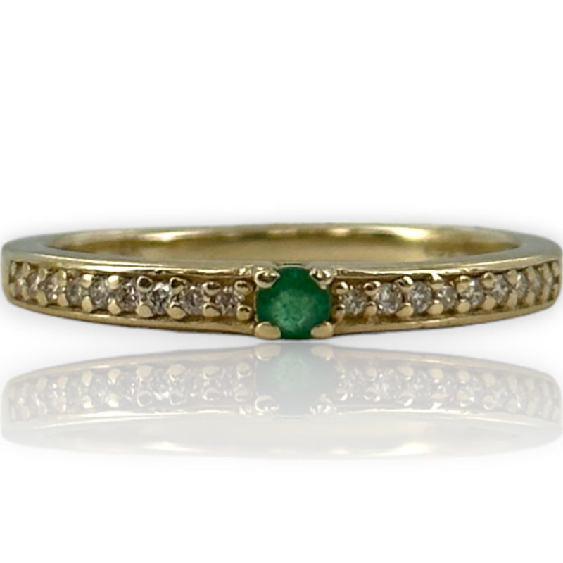Colombian Emeralds International 14kt Yellow Gold Emerald Solitaire Ring with Diamond Band Size 7