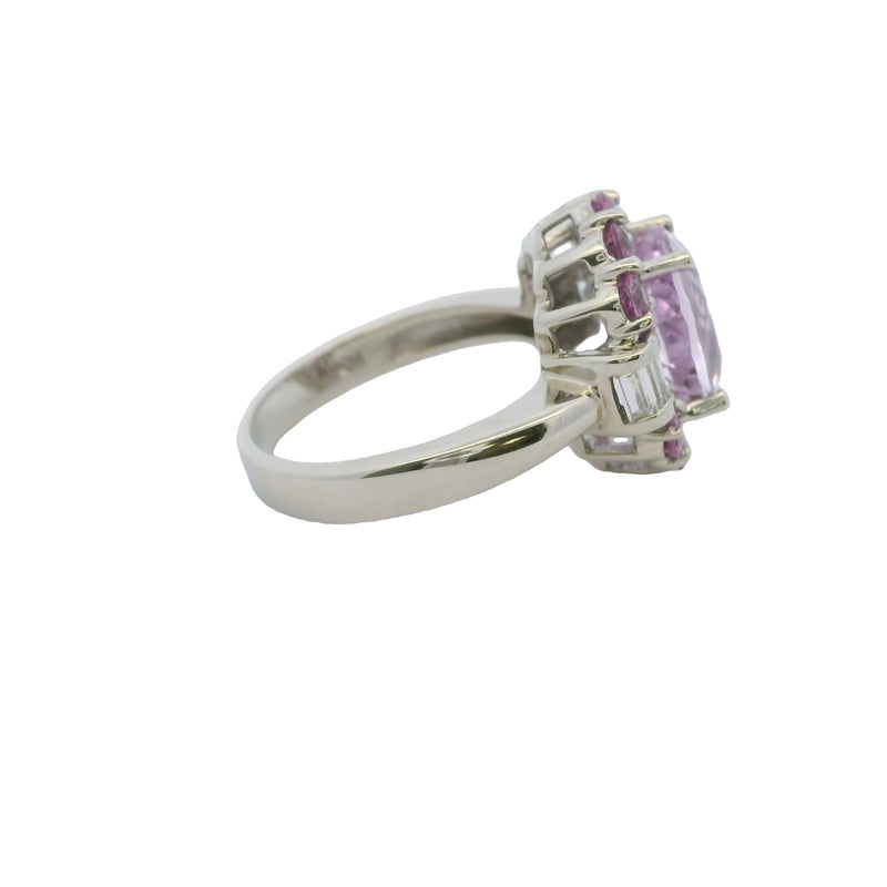 Vintage Effy Bita 14kt White Gold Kunzite and Diamond Halo Cluster Cocktail Ring Size 7