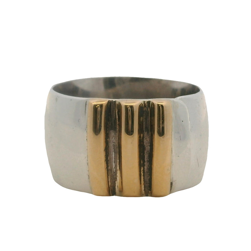 Lilly Barrack 925 Sterling Silver and 14kt Yellow Gold 12.5mm Cigar Band Ring Size 8.5