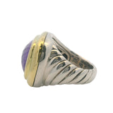 David Yurman Retired Large Rectangular 925 Sterling/18kt Yellow Gold and Amethyst Albion Ring Size 7
