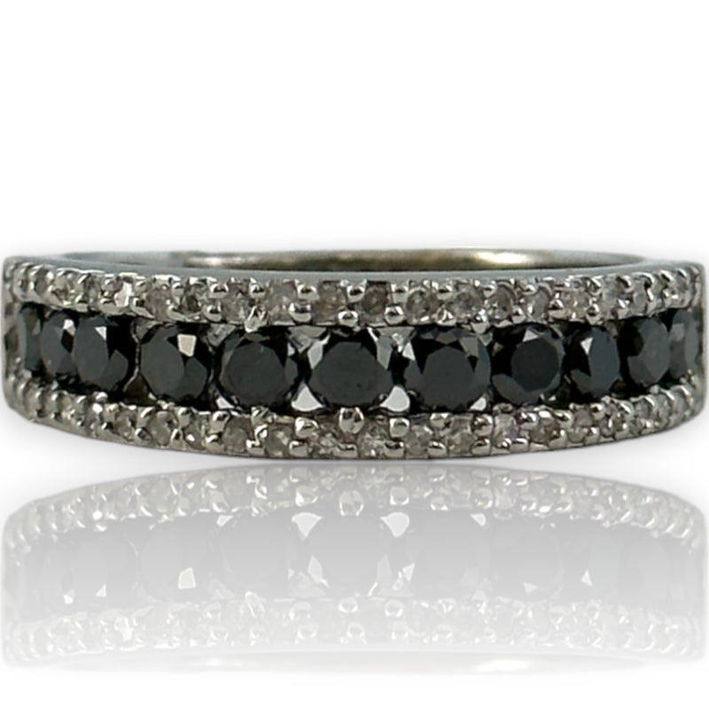 EFFY 14kt White Gold and Black and White Diamond Half-Eternity Ring Band
