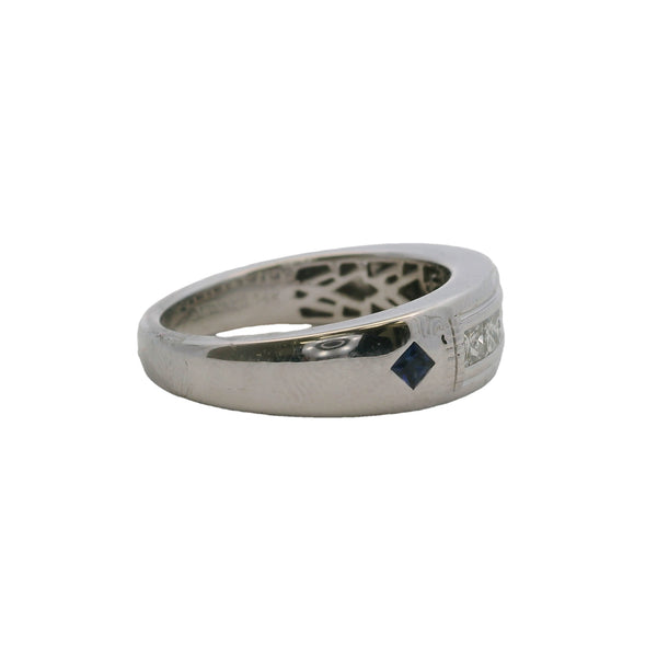 Vera Wang Love Solid 14kt Gold and Princess Cut Diamond Channel Set 7.2mm Band Ring With Side Sapphires
