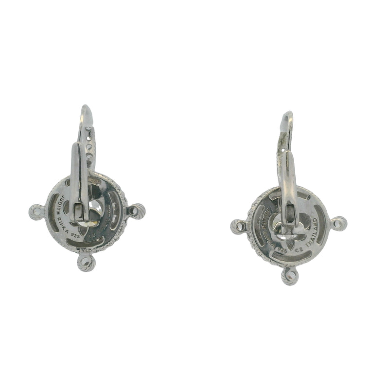 Judith Ripka Solid 925 Sterling Silver and CZ Lever Back Drop Cluster Earrings