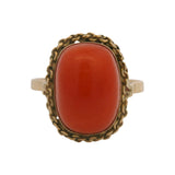 Solid 18kt Yellow Gold and Cabochon 6ct Orange Coral Cocktail Ring Size 9