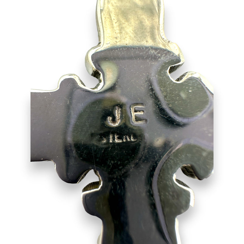 Jennie Epaloos Zuni Native American 925 Sterling Silver and Turquoise Large Cross Pendant 1990s