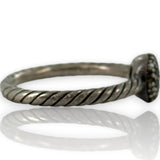 David Yurman Signed 925 Sterling Silver Cord Ring With Black Diamond Cluster Size 8