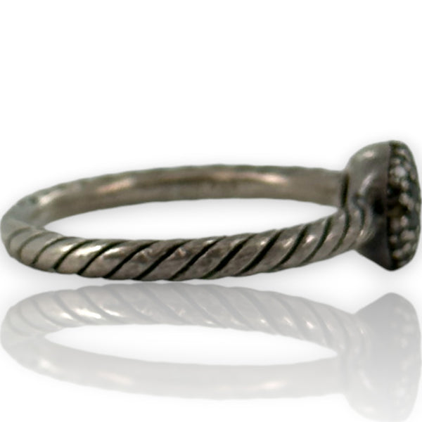 David Yurman Signed 925 Sterling Silver Cord Ring With Black Diamond Cluster Size 8