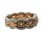 Solid 14kt White and Rose Gold Diamond Pave Twist 6.8mm Stackable Band Size 6