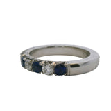 Solid Platinum Alternating Diamond and Sapphire 3mm Half-Eternity Wedding Band Ring Size 5.75