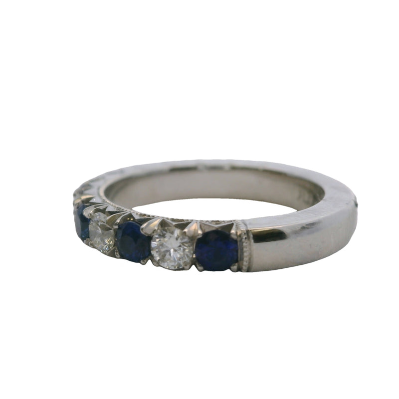 Solid Platinum Alternating Diamond and Sapphire 3mm Half-Eternity Wedding Band Ring Size 5.75