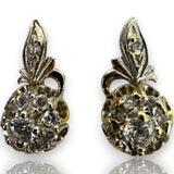 1970s Victorian Revival Solid 14kt White and Yellow Gold Sleeper-Style Cubic Zirconia (CZ) Snap Closure Huggie Earrings