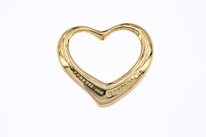 Vintage Tiffany & Co Elsa Peretti Open Heart Charm 18K 750 Yellow Gold Pendant