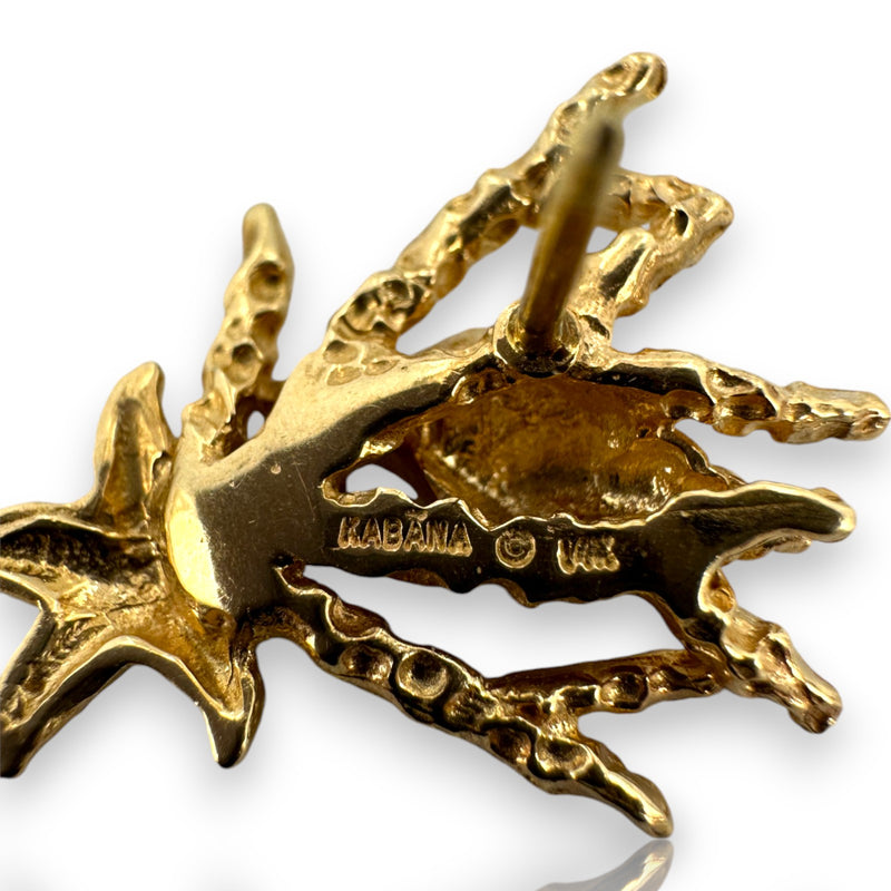 KABANA Solid 14kt Yellow Gold Shell, Starfish, and Coral Ocean Stud Earrings