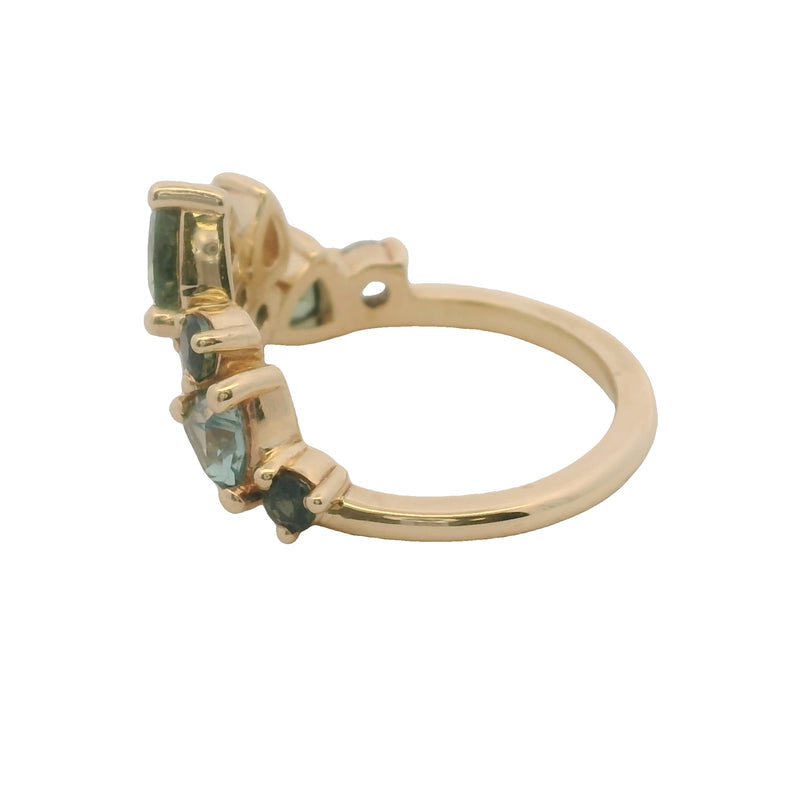 14kt Yellow Gold Blue and Green Sapphires and Diamond Chevron Crown Ring