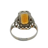 Antique 1920s Solid 10kt White Gold Orange Citrine Solitaire Filigree Ring Size 7