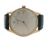 Antique Rolex Ref 80 Cal 1600 33mm Silver Dial 18K Gold Case Leather Band