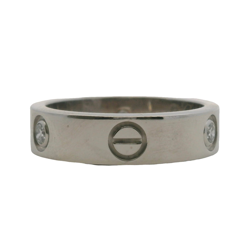 Cartier Solid 18kt White Gold Classic Model 5.5mm Love Ring with 3 Diamonds 0.22ct Size 60 9.25