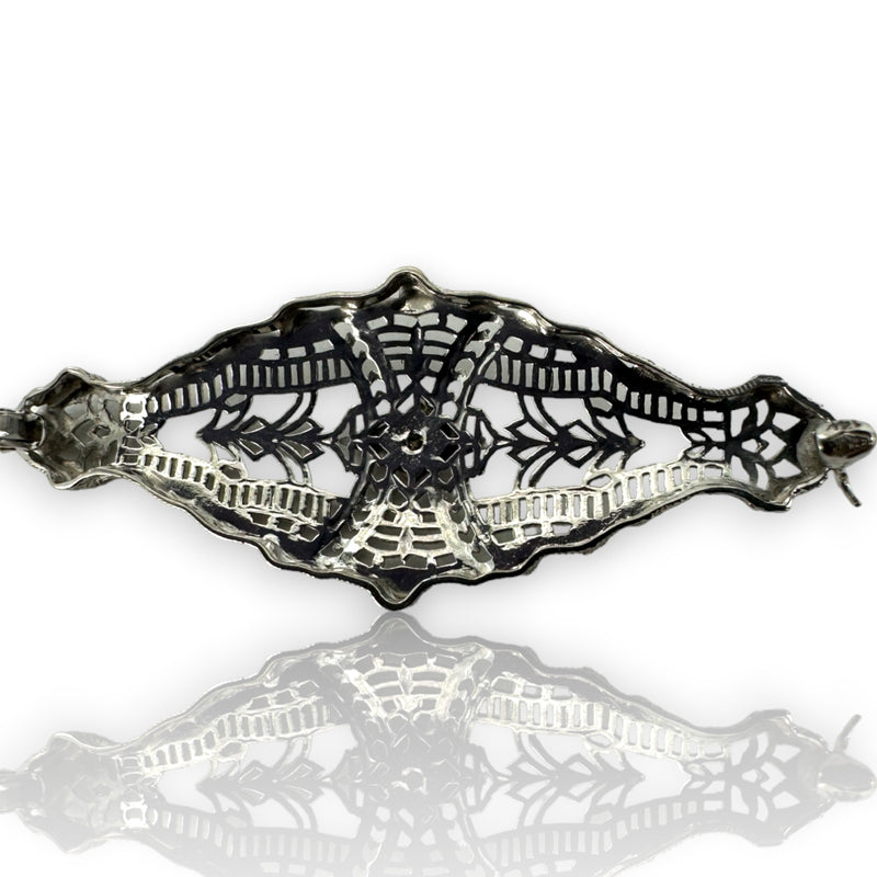 1920s Art Deco Filigree 0.01ct Diamond Accent 14k ESEMCO Brooch