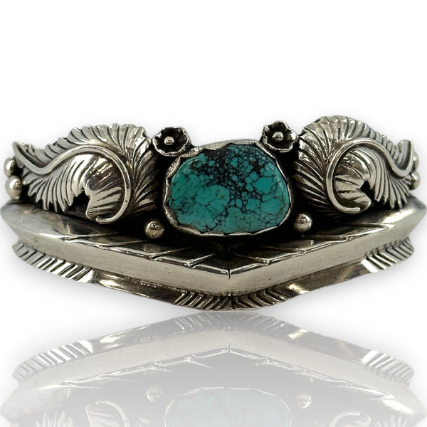Tom Willeto Vintage Navajo Native American 925 Sterling Silver and Natural Turquoise Cuff Bracelet