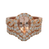 Neil Lane Solid 14kt Rose Gold Pear Cut Morganite and Diamond 3-Ring Wedding Stack Size 6.75