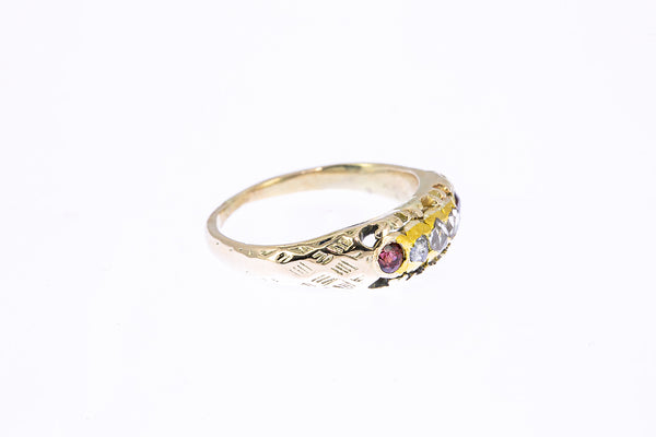 Antique Garnet & Rose Diamond Band 12K 500 Yellow Gold Ring Size 5 1/4