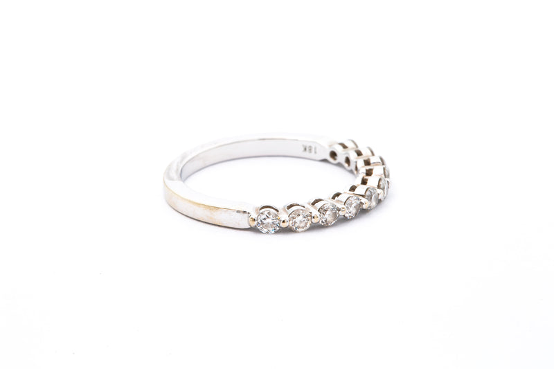Shared Prong Tension Set 18k 750 White Gold Diamond Wedding Band Ring Size 6.5