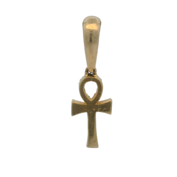 14kt Yellow Gold Small Tiny Diamond Ankh Egyptian Charm Pendant