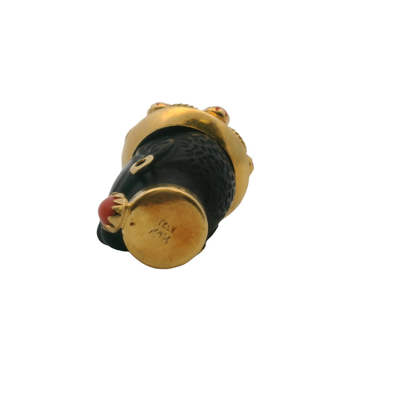 Antique Italian Solid 18kt Yellow Gold Ebony Wood and Coral Blackamoor Head Pendant