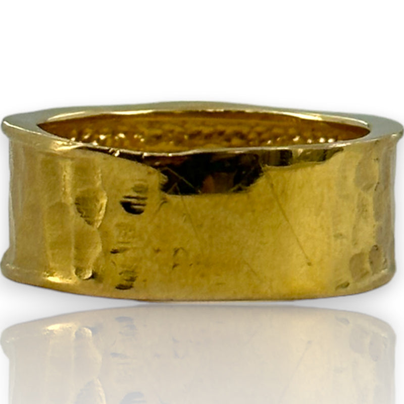 I. REISS Solid 14kt Yellow Gold Scalloped Textured Hammer-Finish Ring with Burnish Set Diamonds Size 7