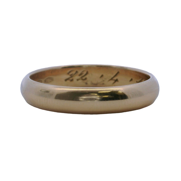 Vintage Italian 1970s 4mm Solid 18kt Rose Gold D-Shape Band with "22/4/1970" Inscription Size 8.25